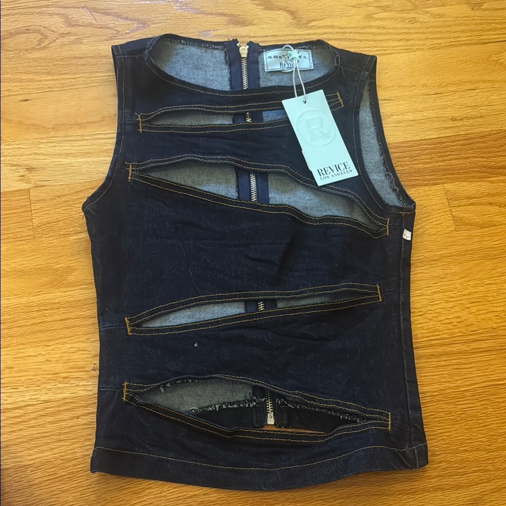 Revice Denim Cutout Top